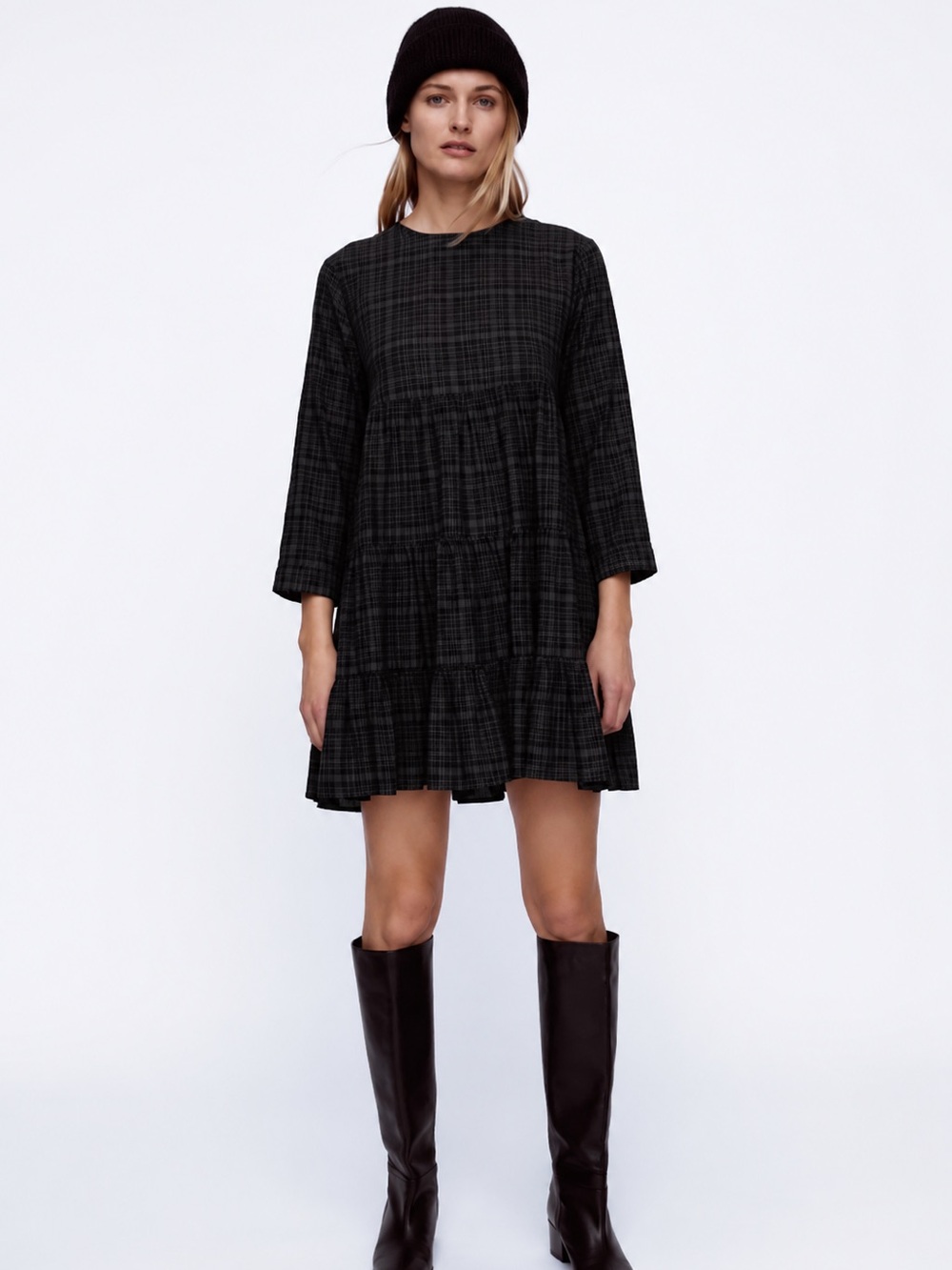 Zara Plum Textured Tiered Mini Dress